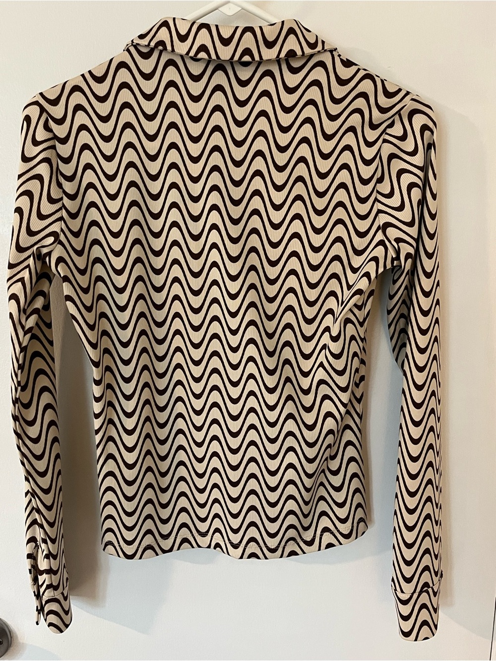 Industry Republic Cream & Brown Wave-Print Long Sleeve Top Size XS - Picture 2 of 12